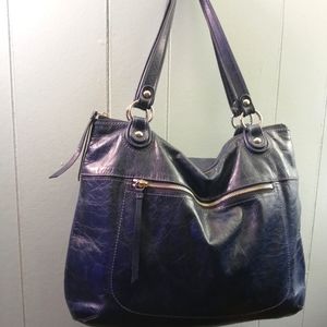 COPY - Coach Poppy Glam Glazed Navy Blue Leather Tote #19002